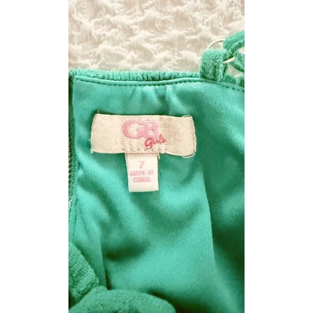 GB Girls Green Ruffle Wrap Jumpsuit Size 7 Wide Leg Adjustable Straps